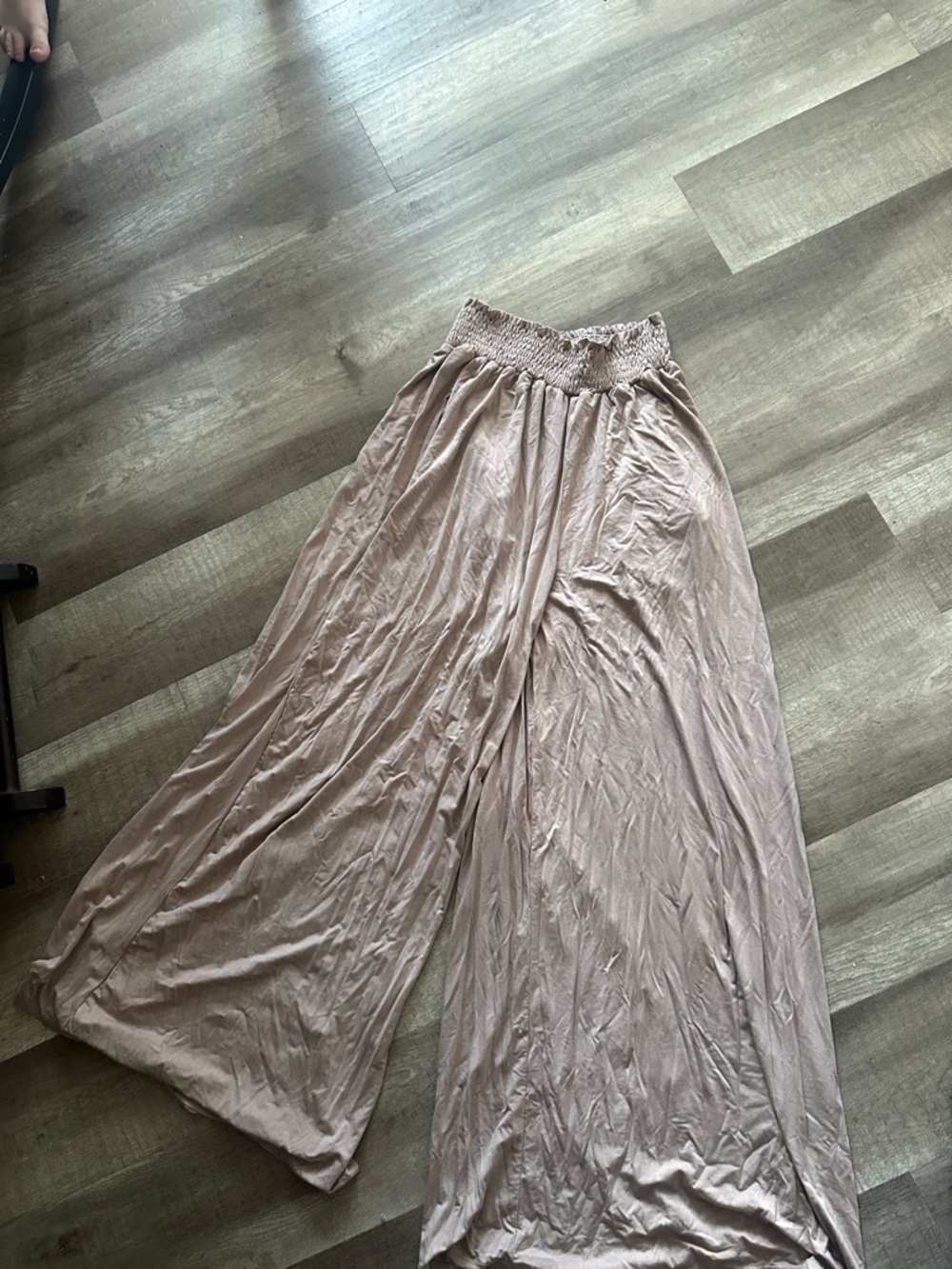 Wide Leg Smocked Waist Pants in Taupe